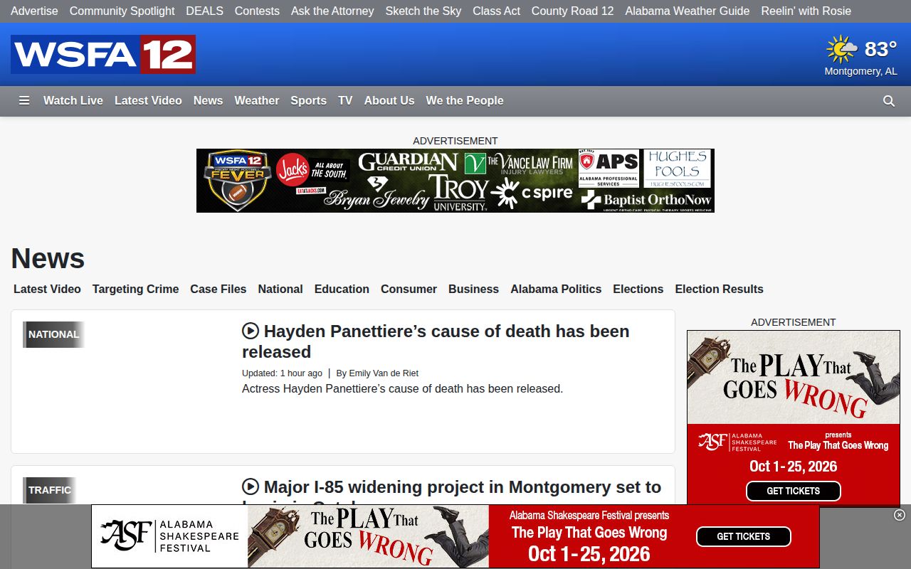 Alabama arrest and public-safety reporting on the WSFA 12 newsroom page