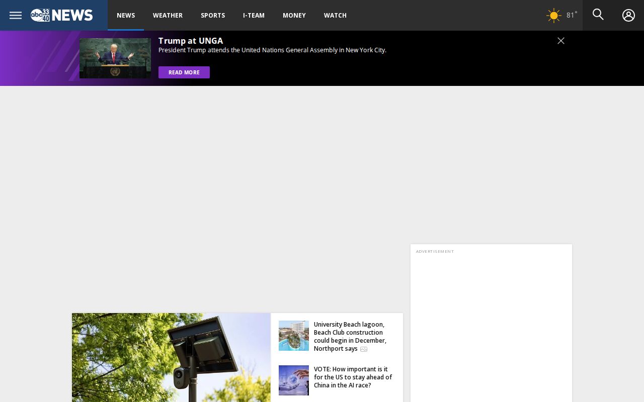 Alabama public-safety and arrest news listings on the ABC 33/40 newsroom page