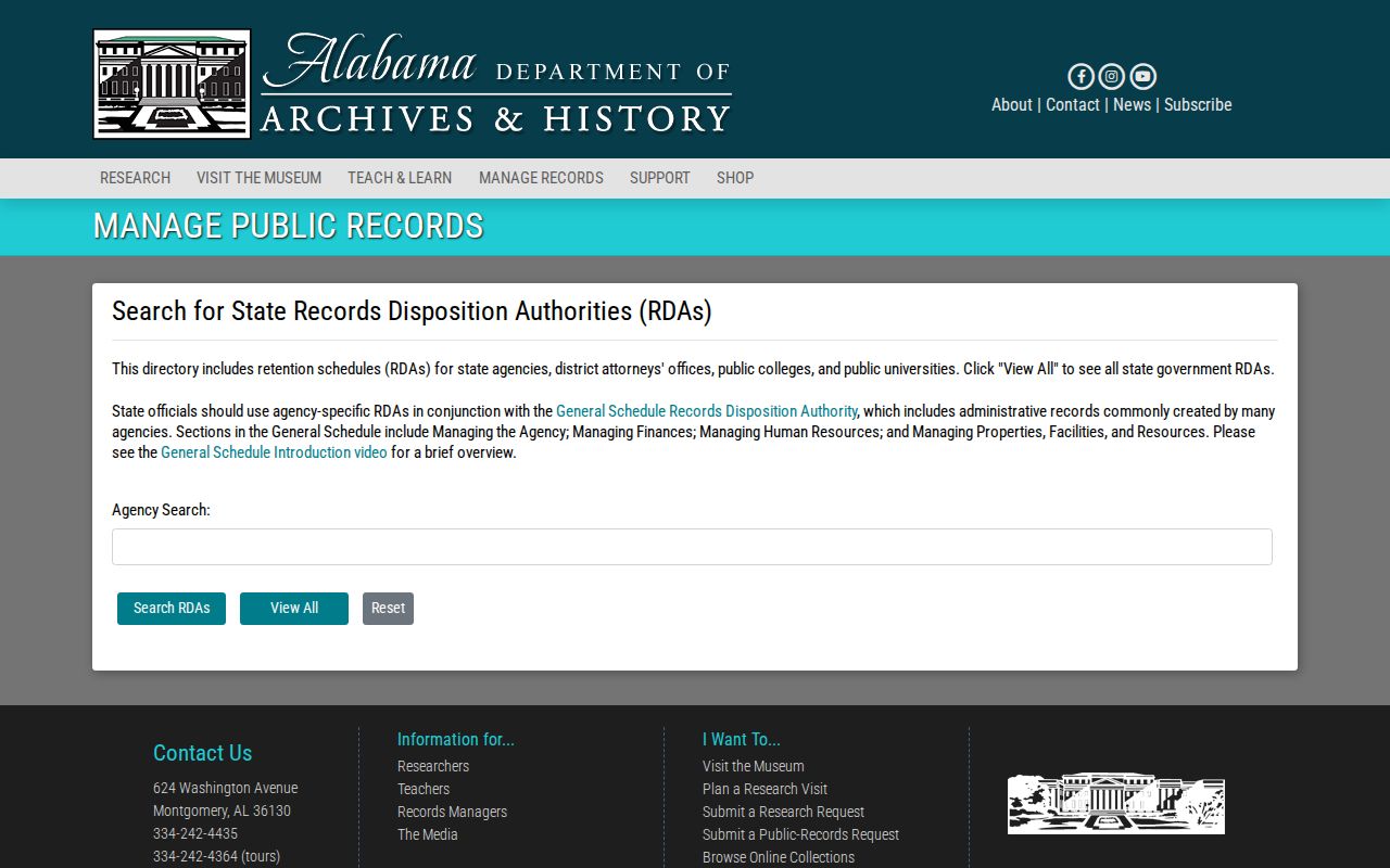 Alabama records disposition authority search for determining local record retention